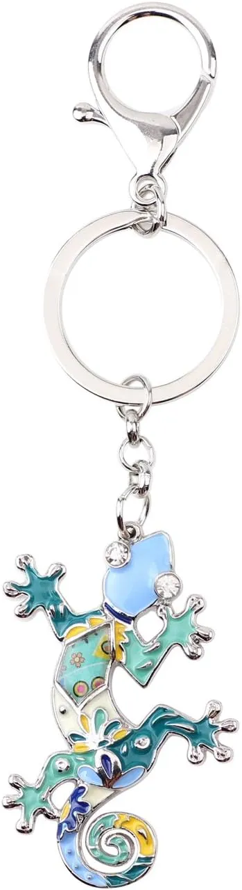 BONSNY Enamel Metal Gecko Lizard Key Chains For Women Car Purse bag Rings Charms Gift