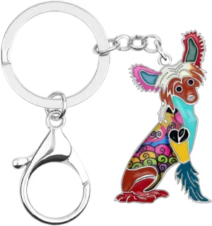 BONSNY Enamel Metal Heart Rhinestone Chinese Crested Dog Key Chains For Women Kids Car Purse bag Rings Charms Pets Gift