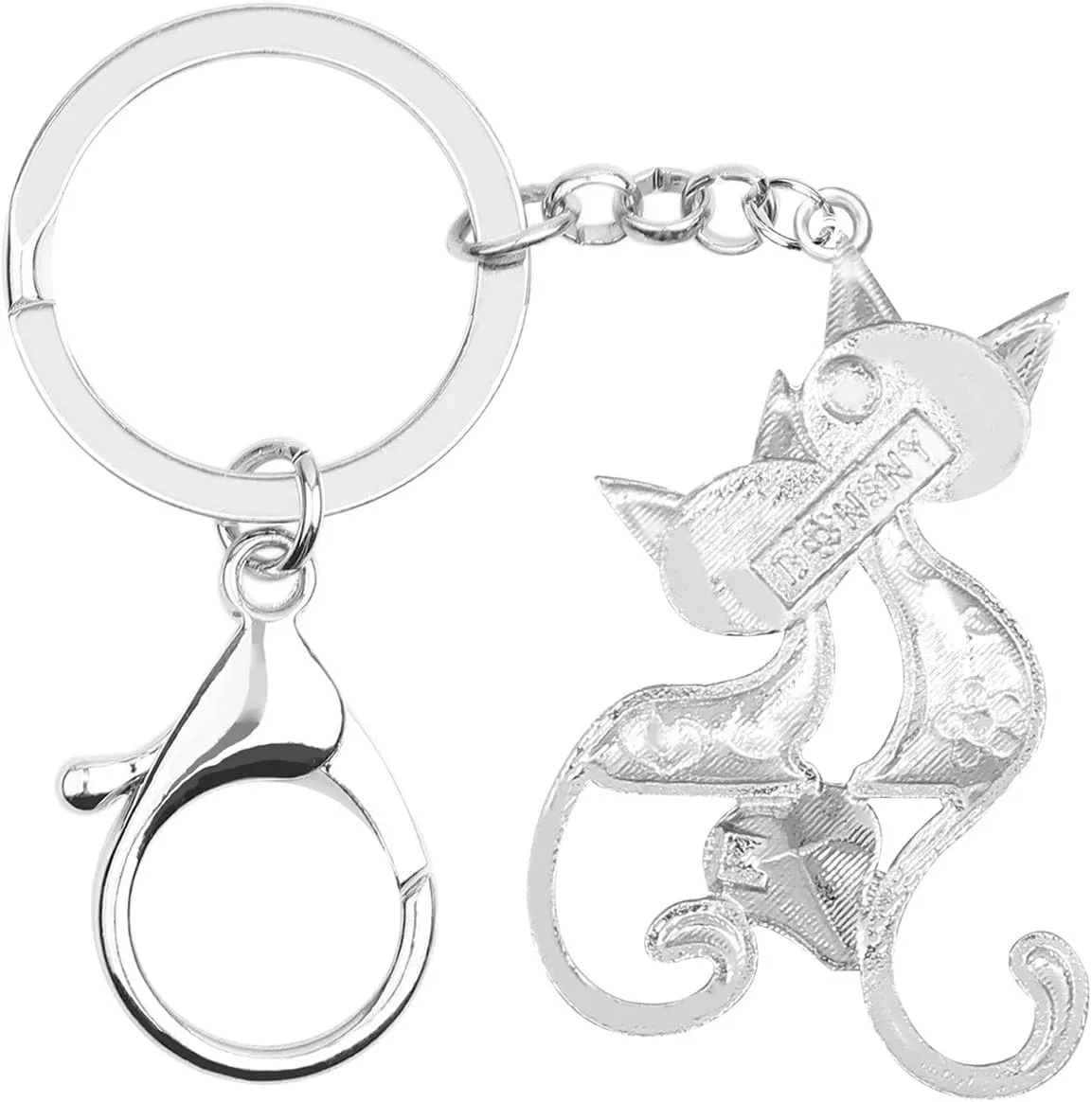 BONSNY Enamel Metal Heart Rhinestone Couple Love Cat Key Chains For Women Girl Car Purse bag Rings Charms Pets Gift