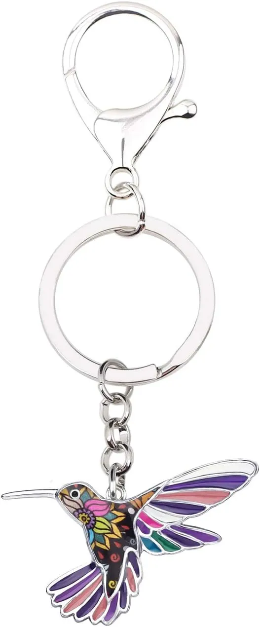 BONSNY Enamel Metal Hummingbird Key chains For Women Girls Gifts Car Purse Birds Pendant Charms