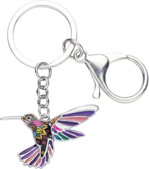 BONSNY Enamel Metal Hummingbird Key chains For Women Girls Gifts Car Purse Birds Pendant Charms
