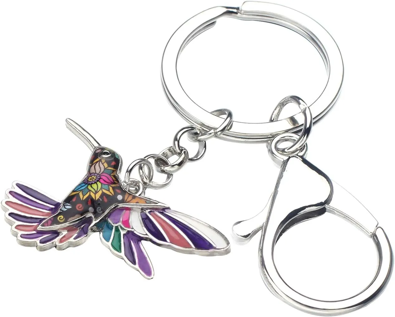 BONSNY Enamel Metal Hummingbird Key chains For Women Girls Gifts Car Purse Birds Pendant Charms