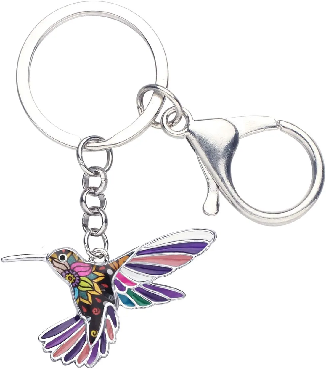 BONSNY Enamel Metal Hummingbird Key chains For Women Girls Gifts Car Purse Birds Pendant Charms
