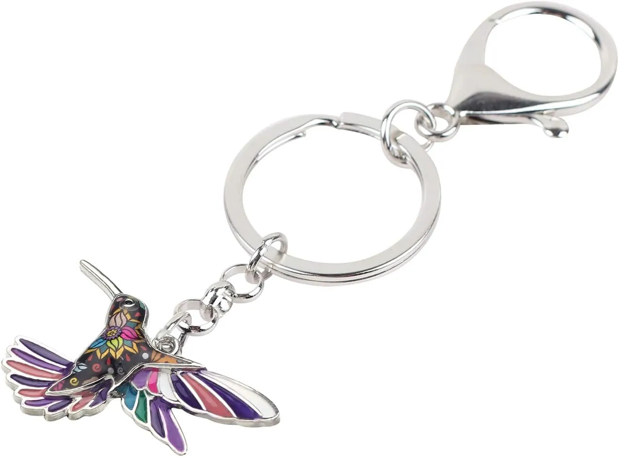 BONSNY Enamel Metal Hummingbird Key chains For Women Girls Gifts Car Purse Birds Pendant Charms