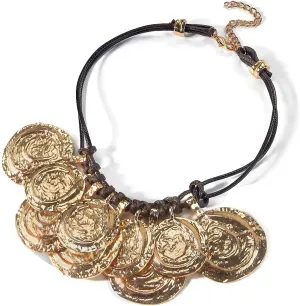 BOROLA Vintage Round Coin Bib Statement Clavicle Necklace for Women, Exaggeration Collar Choker with Leather Rope, Gypsy Tribal Charm Metal Pendant Jewelry for Wedding Birthday Gifts