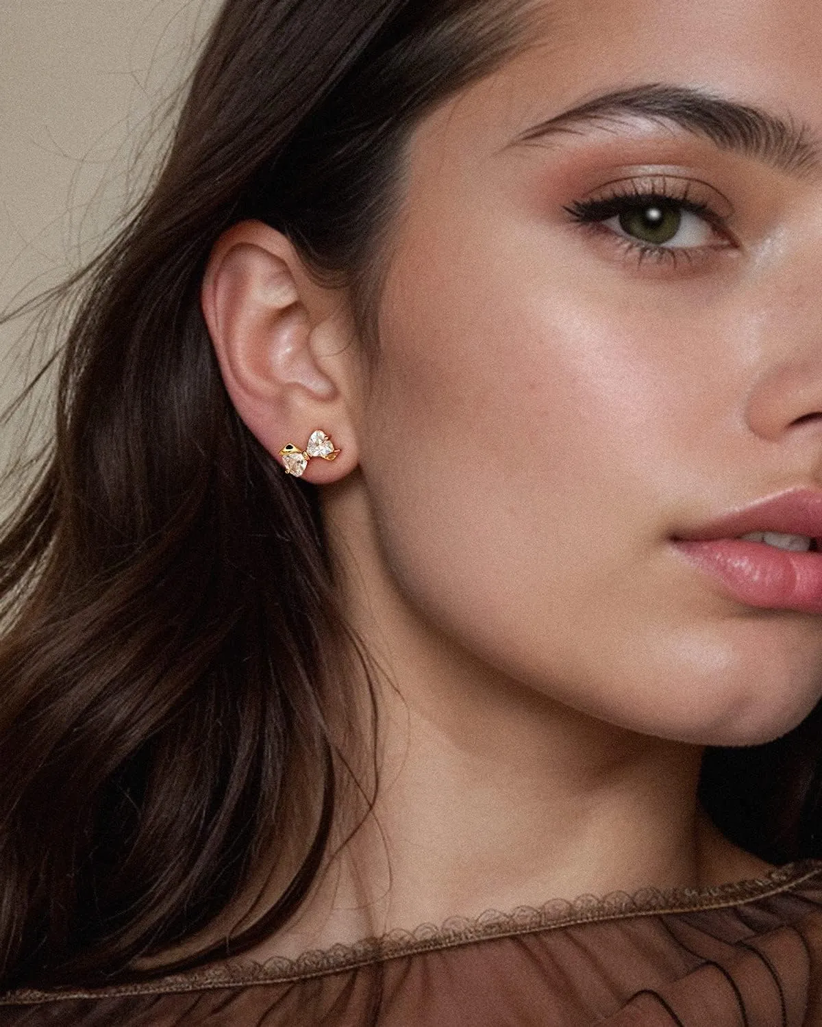 Bow Earrings for Women Sterling Silver Post Gold Plated Cute Cubic Zirconia Stud Earrings