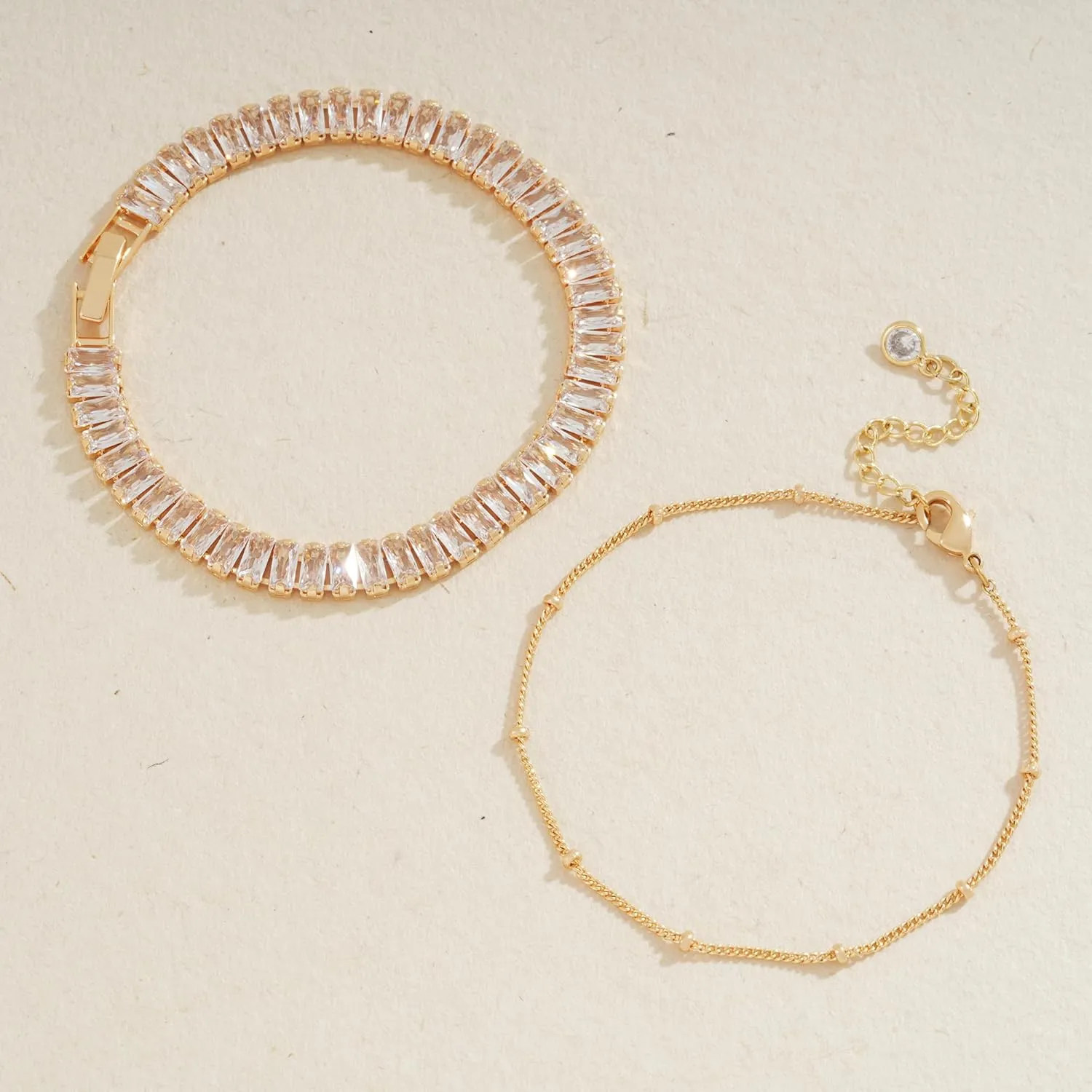 Bracelet for Women Gold Layered Set 14K Gold Filled Stackable Bracelets Trendy Figaro Satellite Chain Cuban Link Minimalist Dainty Bracelet Tennis Bracelet Jewelry