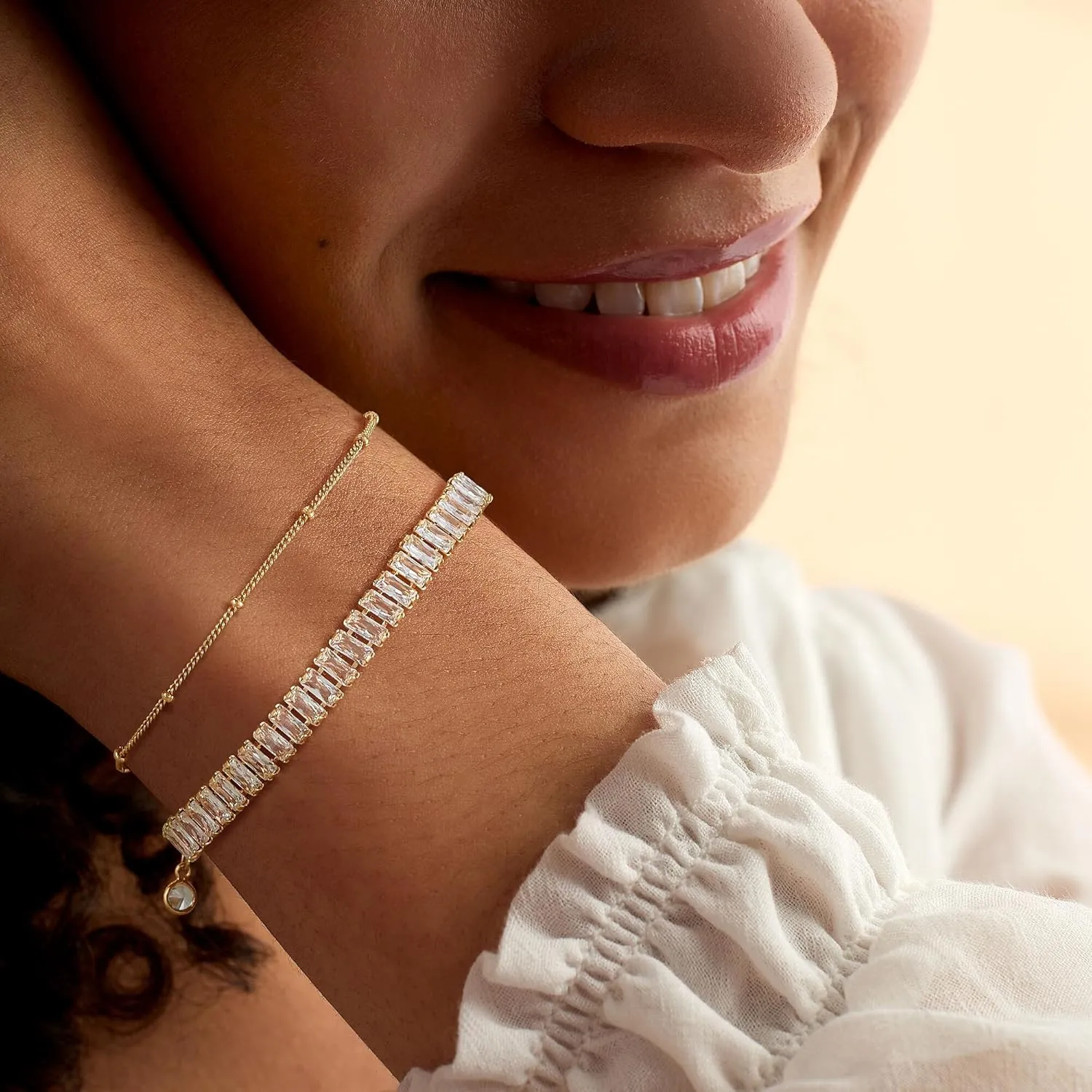 Bracelet for Women Gold Layered Set 14K Gold Filled Stackable Bracelets Trendy Figaro Satellite Chain Cuban Link Minimalist Dainty Bracelet Tennis Bracelet Jewelry