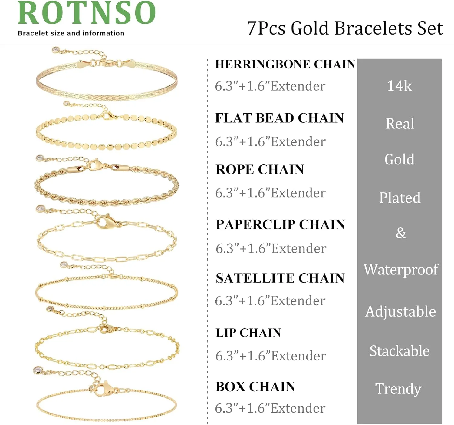 Bracelets for Women Trendy 14K Real Gold Silver Plated Bracelets Stack Dainty Jewelry Sets Adjustable Layered Link Chain Waterproof Bracelet Pack Non Tarnish Simple Fashion Gifts