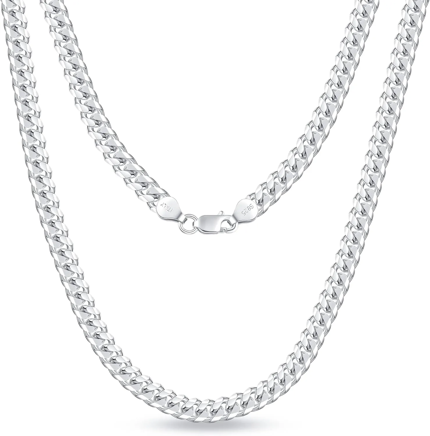 BRIJEWNES Cuban Link Chain for Men Women 925 Sterling Silver Clasp 3/3.5/4/5/6/7/10mm Silver Chain for Men Diamond Cut Silver Chain Necklace 16-30 Inch