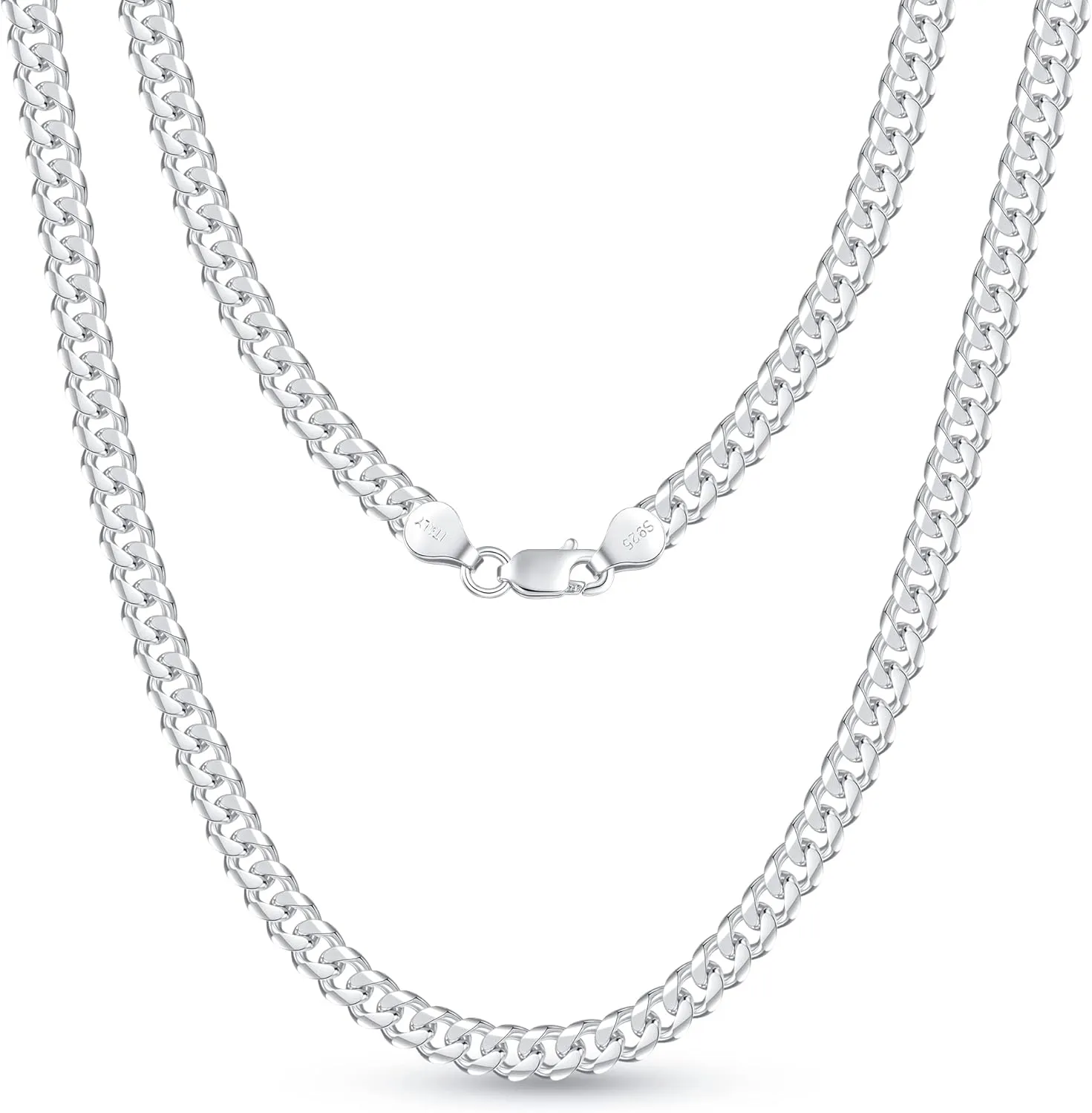 BRIJEWNES Cuban Link Chain for Men Women 925 Sterling Silver Clasp 3/3.5/4/5/6/7/10mm Silver Chain for Men Diamond Cut Silver Chain Necklace 16-30 Inch