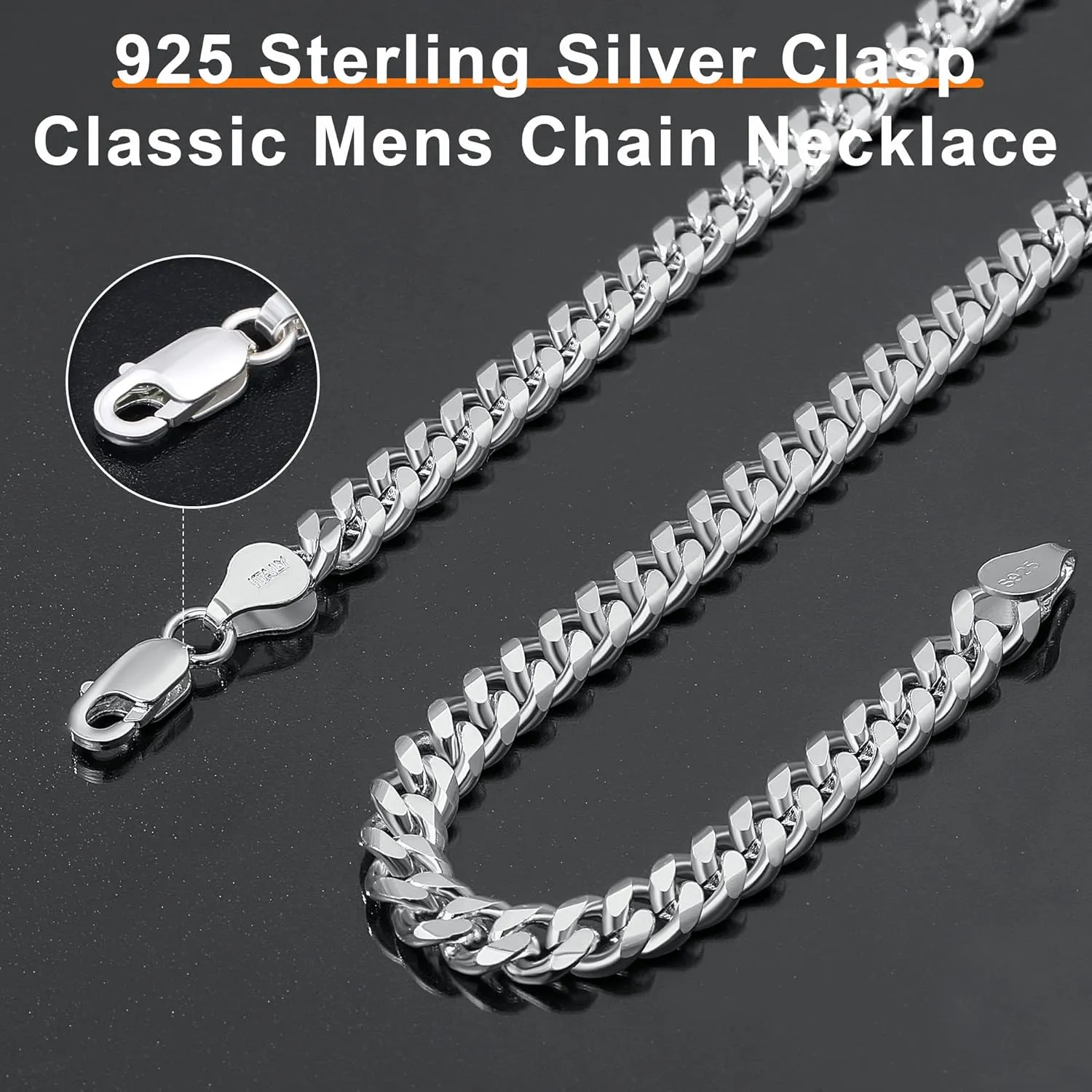 BRIJEWNES Cuban Link Chain for Men Women 925 Sterling Silver Clasp 3/3.5/4/5/6/7/10mm Silver Chain for Men Diamond Cut Silver Chain Necklace 16-30 Inch