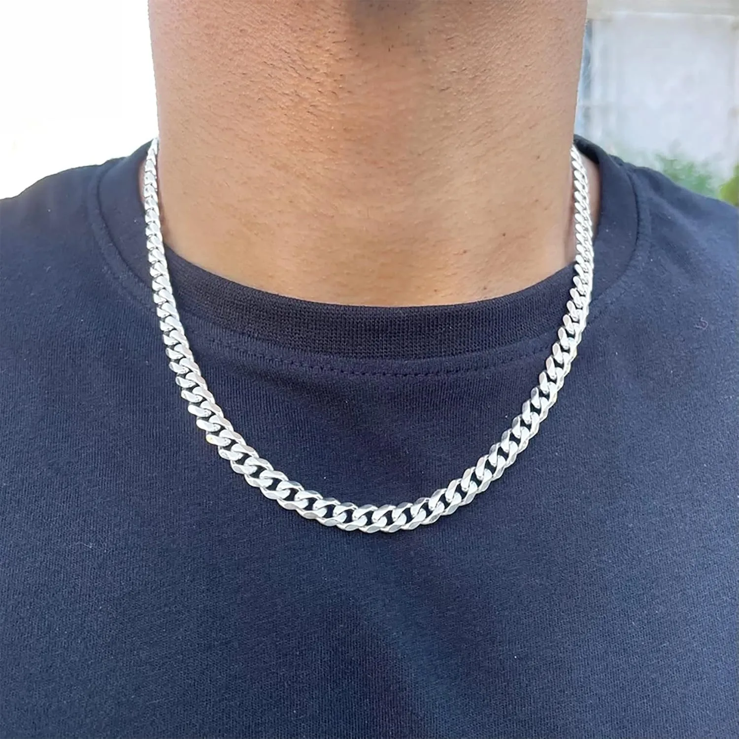 BRIJEWNES Cuban Link Chain for Men Women 925 Sterling Silver Clasp 3/3.5/4/5/6/7/10mm Silver Chain for Men Diamond Cut Silver Chain Necklace 16-30 Inch