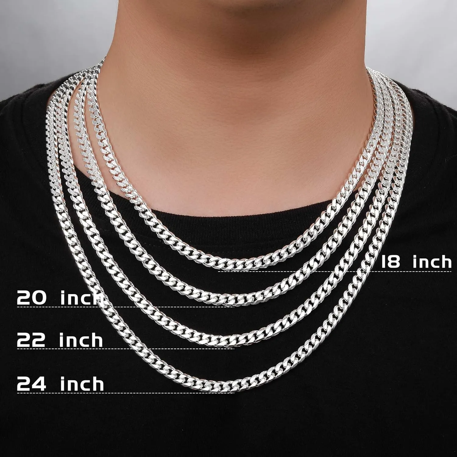 BRIJEWNES Cuban Link Chain for Men Women 925 Sterling Silver Clasp 3/3.5/4/5/6/7/10mm Silver Chain for Men Diamond Cut Silver Chain Necklace 16-30 Inch