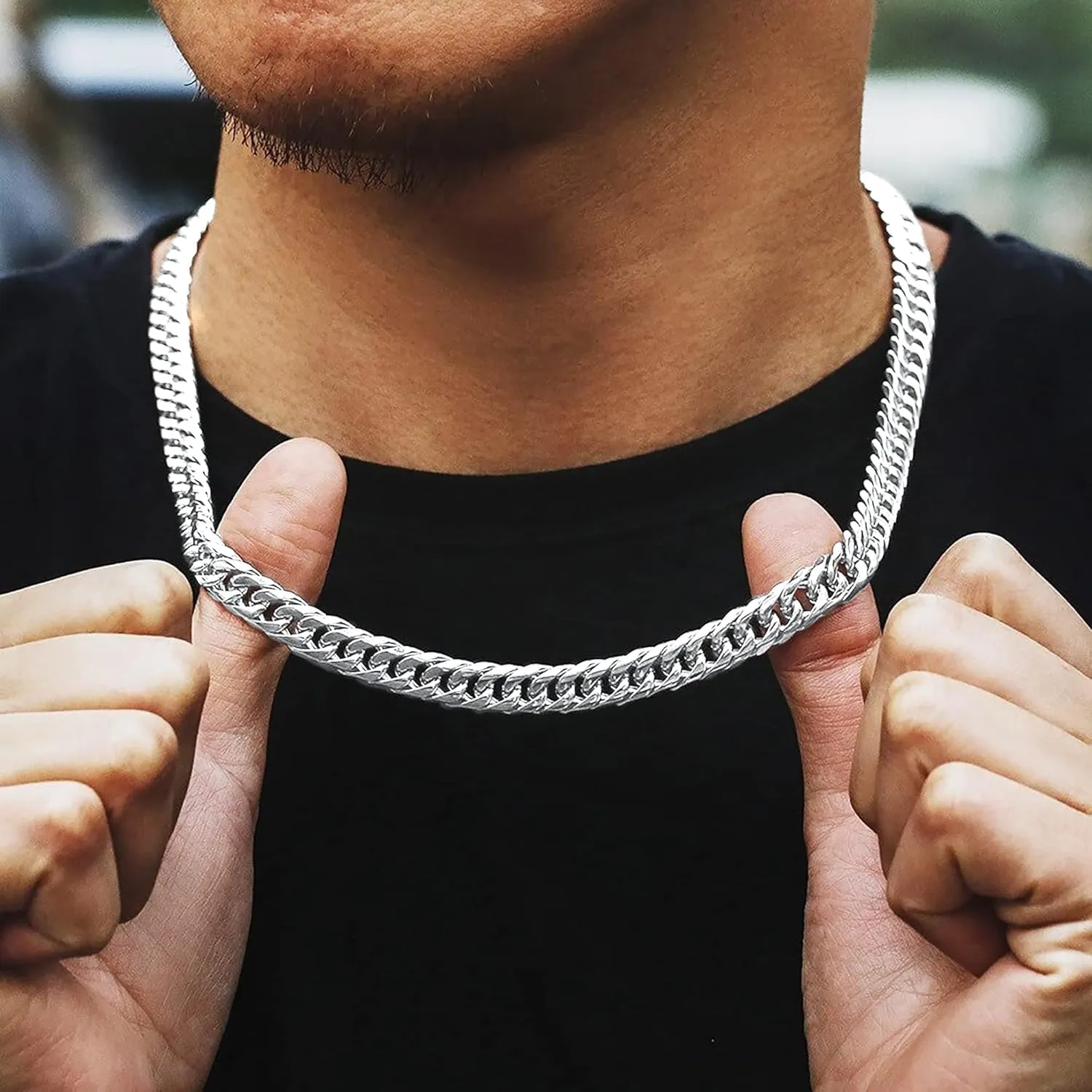 BRIJEWNES Cuban Link Chain for Men Women 925 Sterling Silver Clasp 3/3.5/4/5/6/7/10mm Silver Chain for Men Diamond Cut Silver Chain Necklace 16-30 Inch