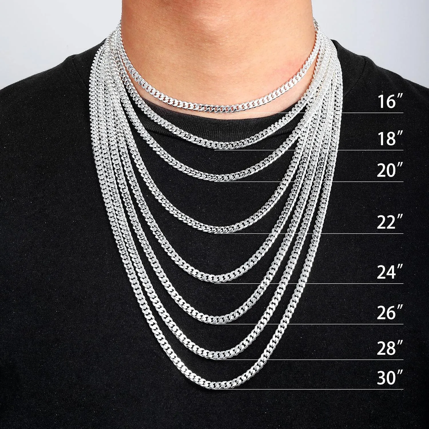 BRIJEWNES Cuban Link Chain for Men Women 925 Sterling Silver Clasp 3/3.5/4/5/6/7/10mm Silver Chain for Men Diamond Cut Silver Chain Necklace 16-30 Inch