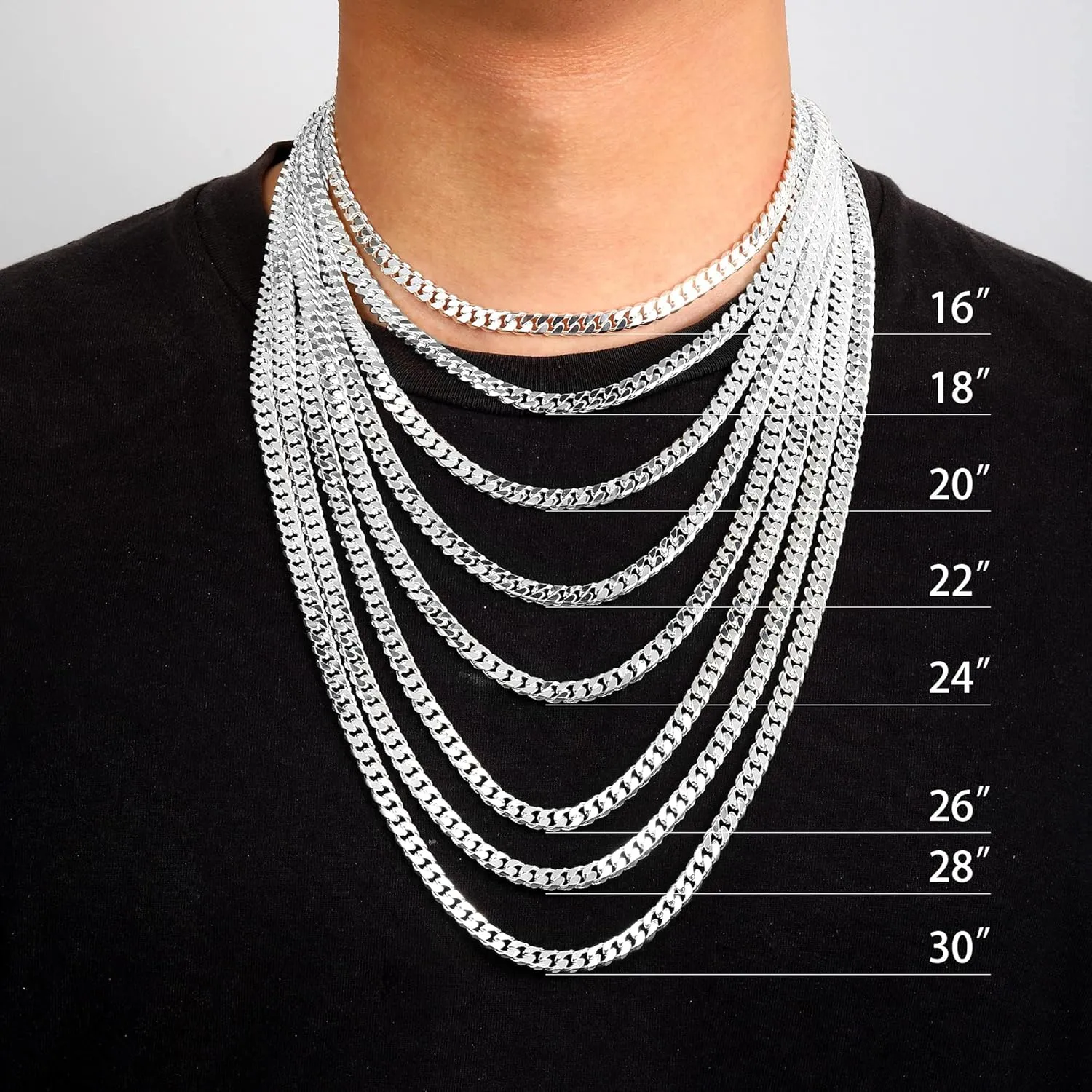 BRIJEWNES Cuban Link Chain for Men Women 925 Sterling Silver Clasp 3/3.5/4/5/6/7/10mm Silver Chain for Men Diamond Cut Silver Chain Necklace 16-30 Inch