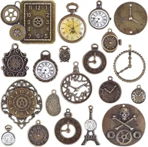 BronaGrand 20pcs Mixed Antiqued Bronze Charms Clock Face Charm Pendant, DIY Crafts, Gears, Jewelry Making, Steampunk Pendants