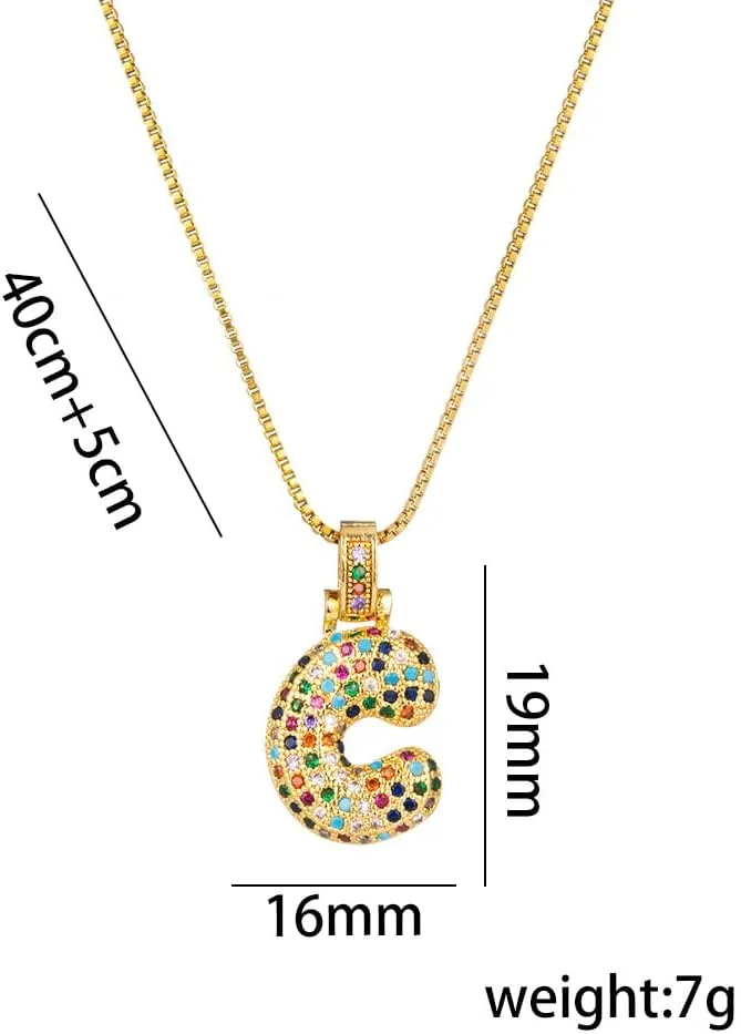Bubble Gold Initial Necklace for Women, Bubble Letter Necklaces for Women, Bubble Colorful Rhinestone Letter Initial Necklace. Initial Bubble Pendant Crystal Jewelry Gift for Teen Girls