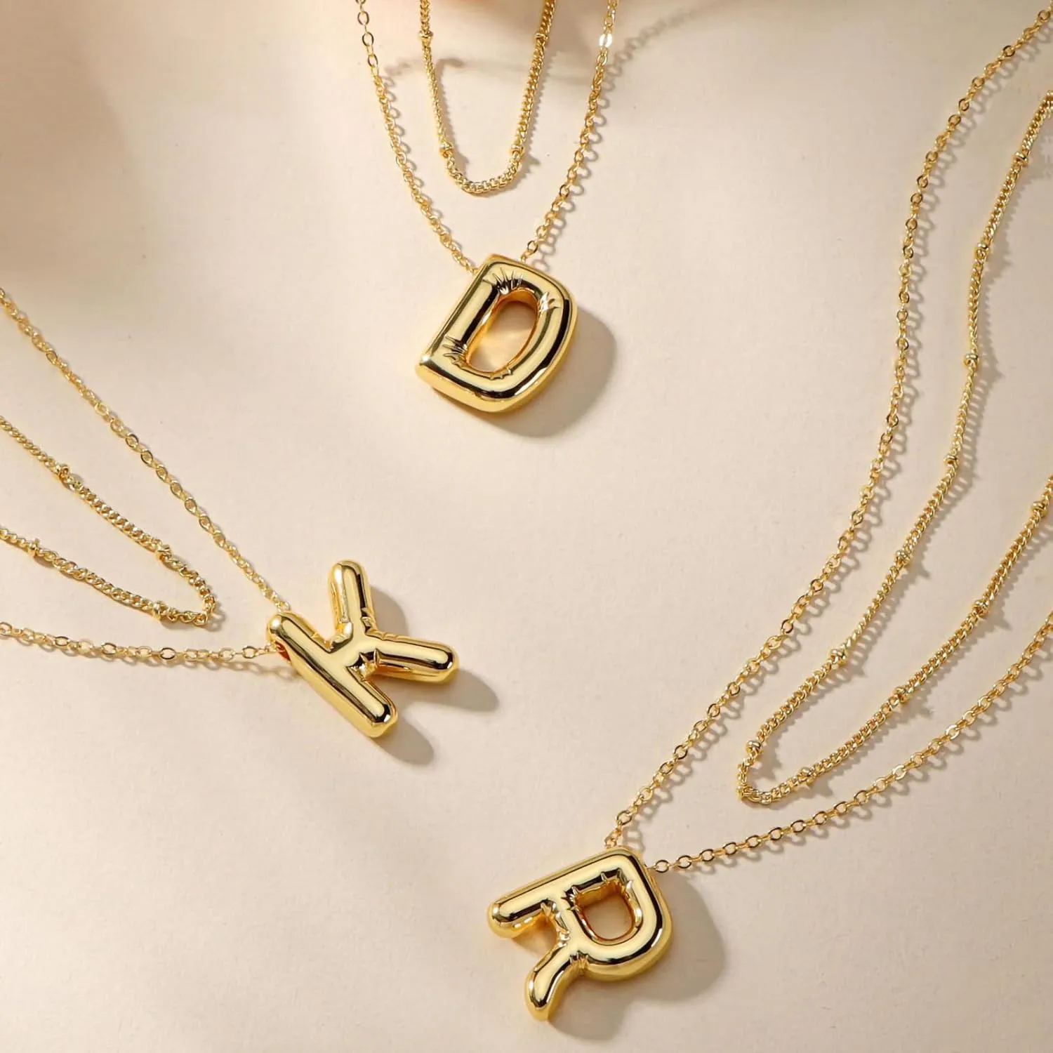 Bubble Initial Necklaces for Women, 14K Gold Layered Balloon Letter A-Z Pendant Choker Necklace, Dainty Name Personalized Monogram Jewelry Birthday Gifts for Her