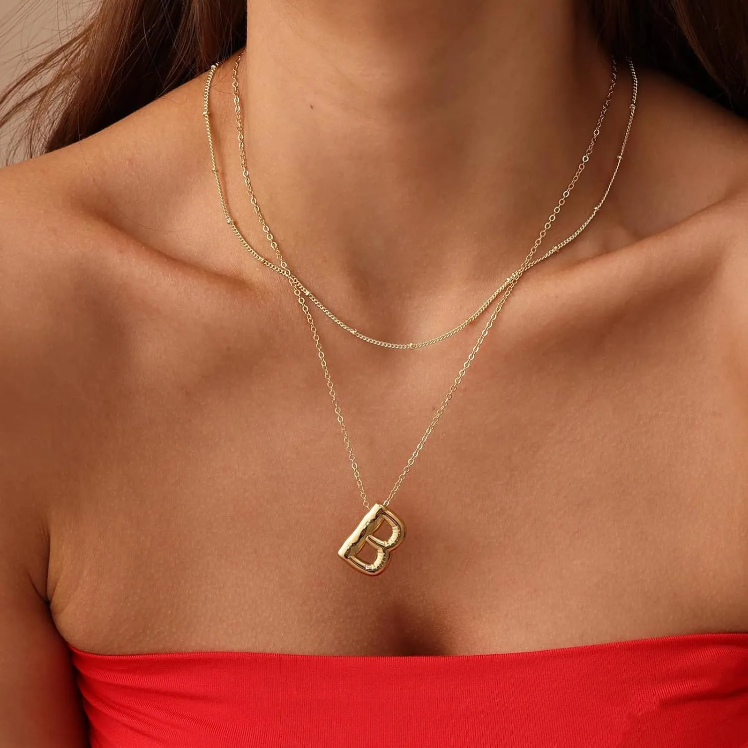 Bubble Initial Necklaces for Women, 14K Gold Layered Balloon Letter A-Z Pendant Choker Necklace, Dainty Name Personalized Monogram Jewelry Birthday Gifts for Her