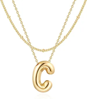 Bubble Initial Necklaces for Women, 14K Gold Layered Balloon Letter A-Z Pendant Choker Necklace, Dainty Name Personalized Monogram Jewelry Birthday Gifts for Her