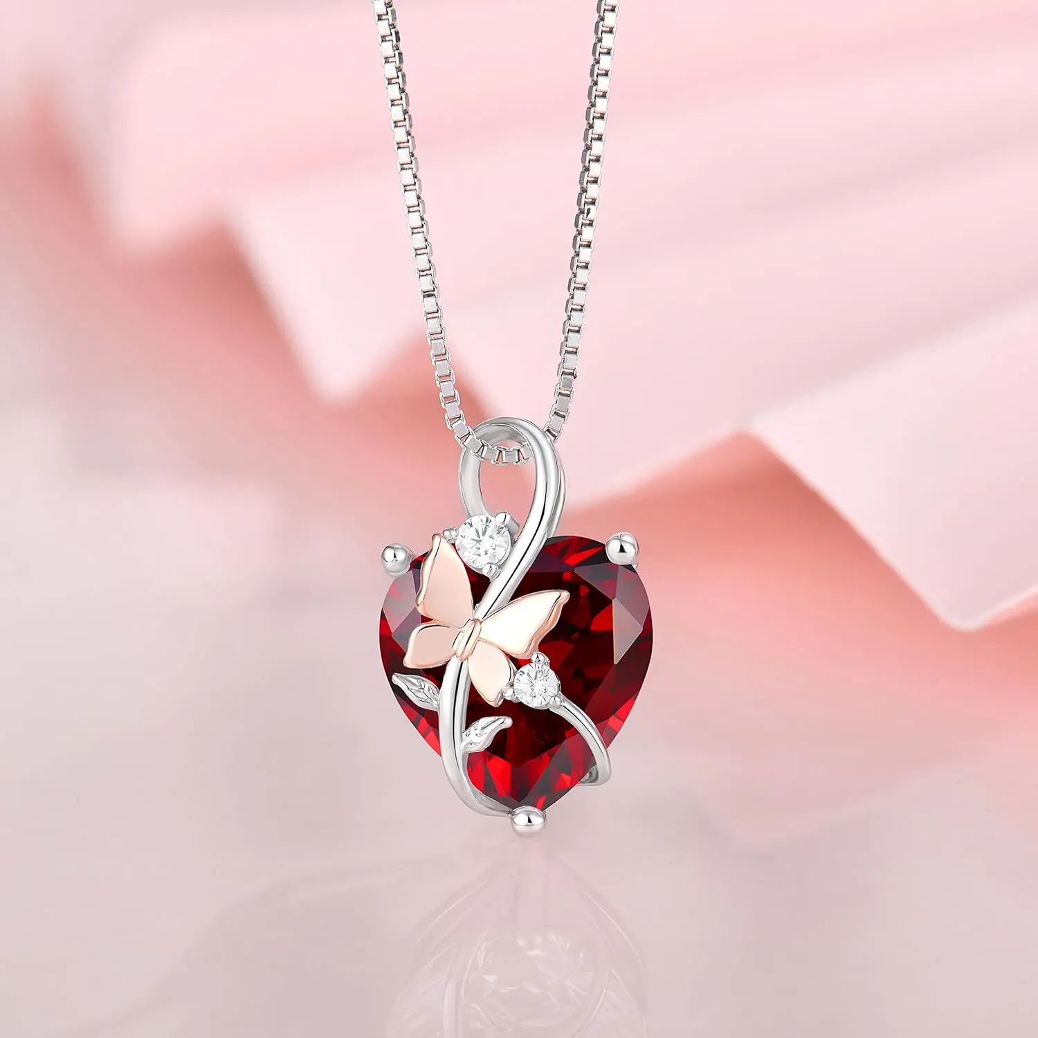 Butterfly Heart Necklaces for Women, 925 Sterling Silver 5A Cubic Zirconia Birthstone Pendant Jewelry Gifts, Anniversary Birthday Christmas Gifts for her