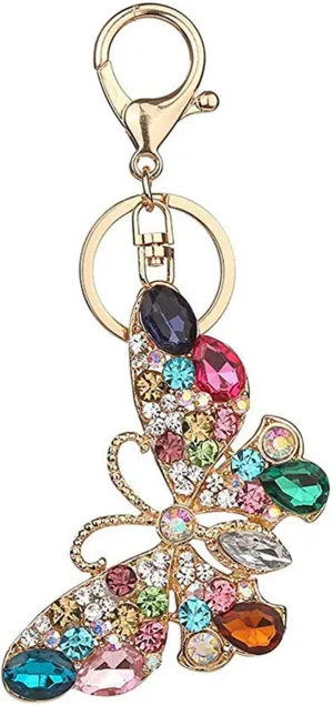 Butterfly Keychain Sparkling Keyring Crystal Rhinestones Purse Pendant Handbag Charm