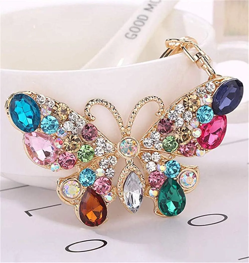 Butterfly Keychain Sparkling Keyring Crystal Rhinestones Purse Pendant Handbag Charm