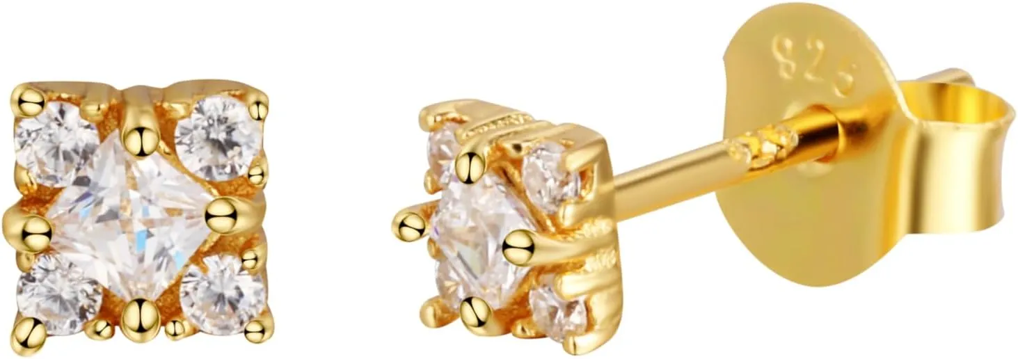 CAITLYNMINIMALIST 18K Gold Plated Sterling Silver CZ Diamond Classic Dainty Bridal Wedding Stud Earrings for Women
