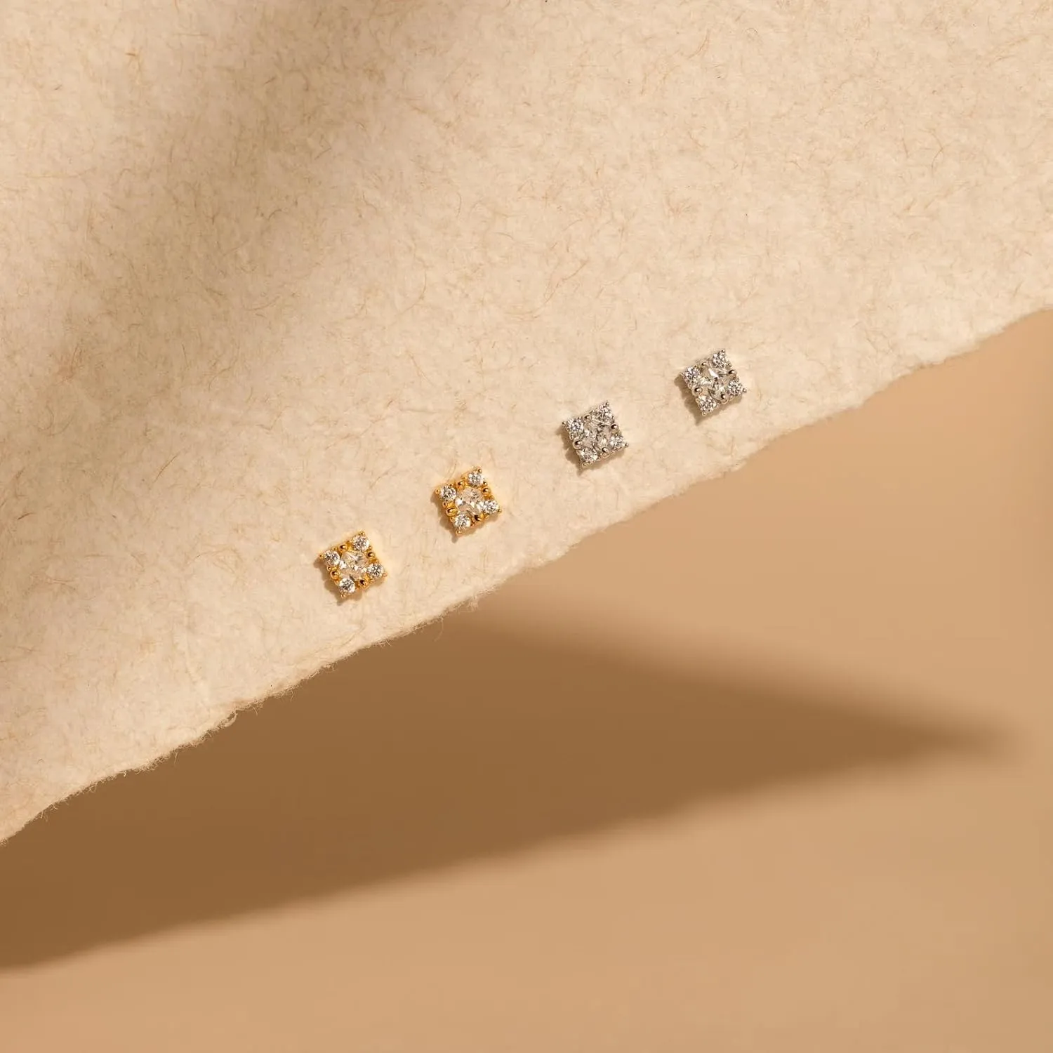 CAITLYNMINIMALIST 18K Gold Plated Sterling Silver CZ Diamond Classic Dainty Bridal Wedding Stud Earrings for Women