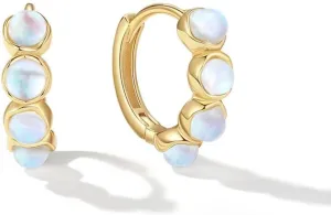 CAITLYNMINIMALIST 18K Gold Plated Sterling Silver Moonstone Dainty Huggie Mini Hoop Hypoallergenic Earrings Gift for Women