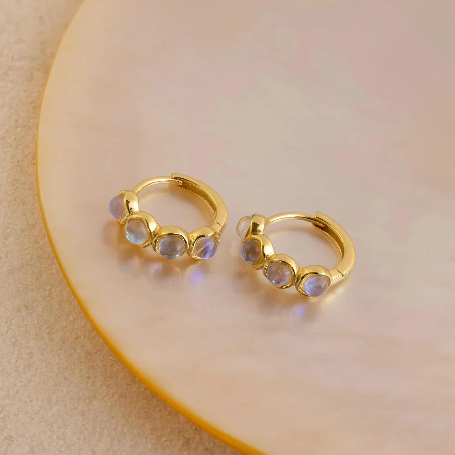 CAITLYNMINIMALIST 18K Gold Plated Sterling Silver Moonstone Dainty Huggie Mini Hoop Hypoallergenic Earrings Gift for Women
