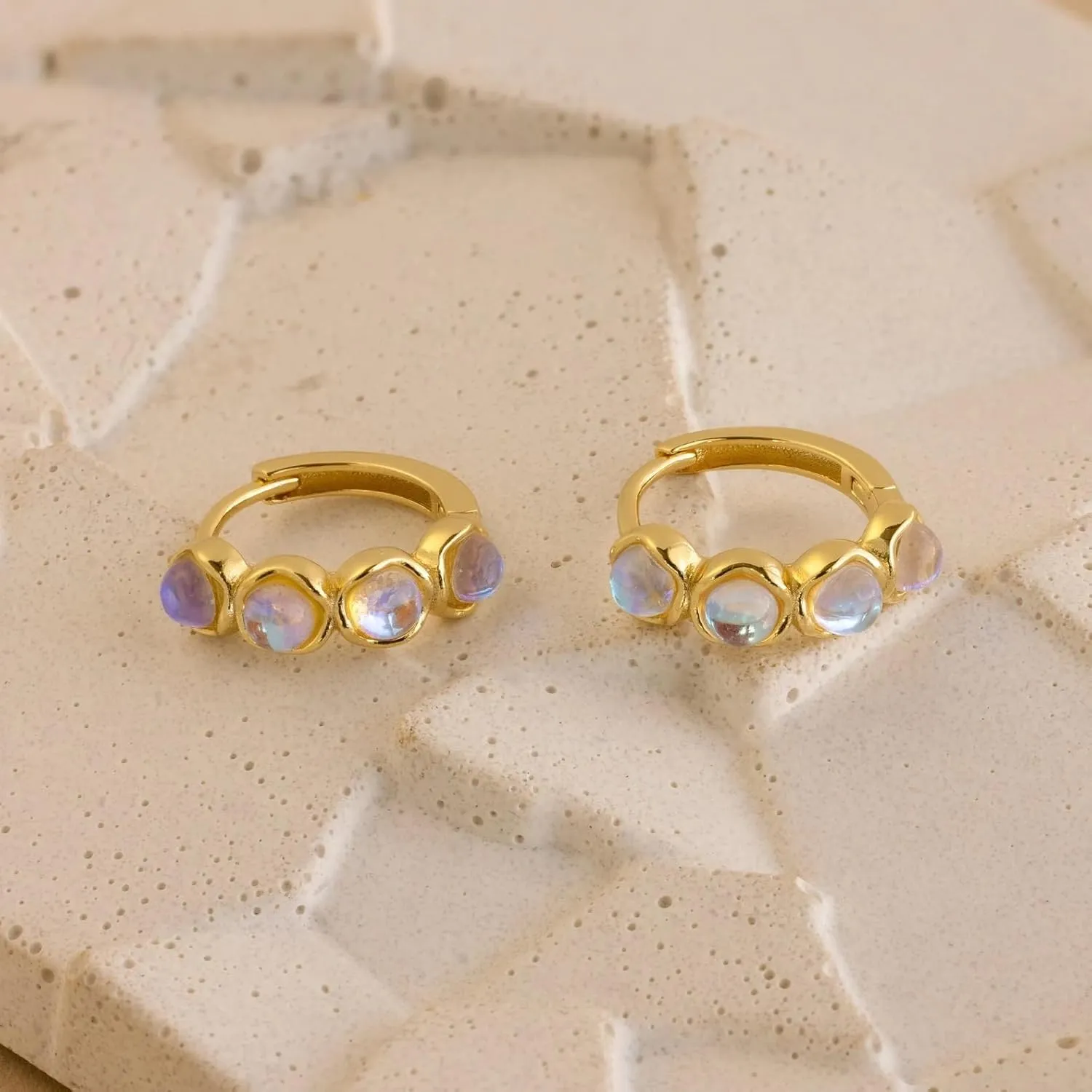 CAITLYNMINIMALIST 18K Gold Plated Sterling Silver Moonstone Dainty Huggie Mini Hoop Hypoallergenic Earrings Gift for Women