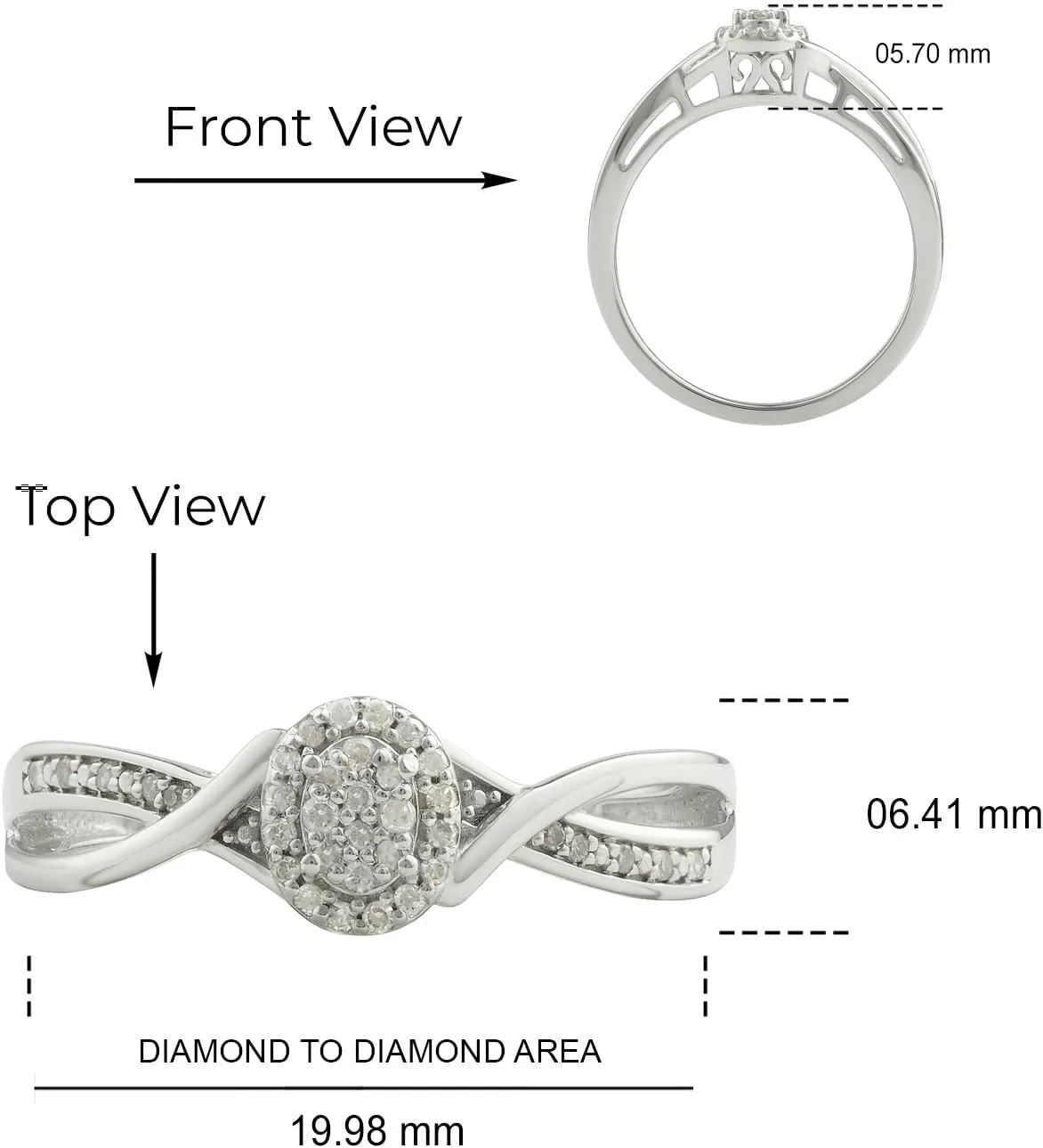 Cali Trove 925 Sterling Silver Diamond Cluster Halo Promise Ring for Women, 1/10ct White Diamonds & Black Diamonds. Promise Bridal Ring & Womens Engagement Ring in 925 Silver. Diamond Ring for her