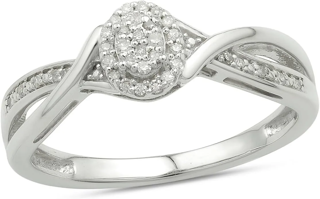 Cali Trove 925 Sterling Silver Diamond Cluster Halo Promise Ring for Women, 1/10ct White Diamonds & Black Diamonds. Promise Bridal Ring & Womens Engagement Ring in 925 Silver. Diamond Ring for her