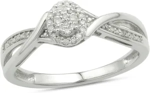 Cali Trove 925 Sterling Silver Diamond Cluster Halo Promise Ring for Women, 1/10ct White Diamonds & Black Diamonds. Promise Bridal Ring & Womens Engagement Ring in 925 Silver. Diamond Ring for her