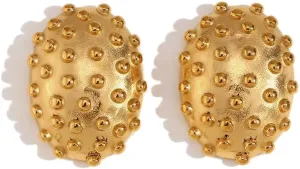 Cata Oval Beaded Stud Earrings - Gold Plated Stainless Steel Jewelry - Chunky Earrings