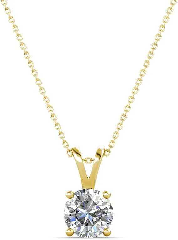 Cate & Chloe Faye Loyal Solitaire Pendant Necklace, Women's 18k White Gold Plated Necklace with Large Sparkling Solitaire Round Cut Crystal, Silver Pendant Necklace for Women