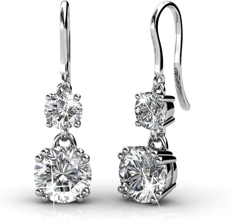 Cate & Chloe Kadence White Gold Dangle Earrings, 18k White Gold Plated Earrings with Crystals, Women's Round Cut Crystal Earrings
