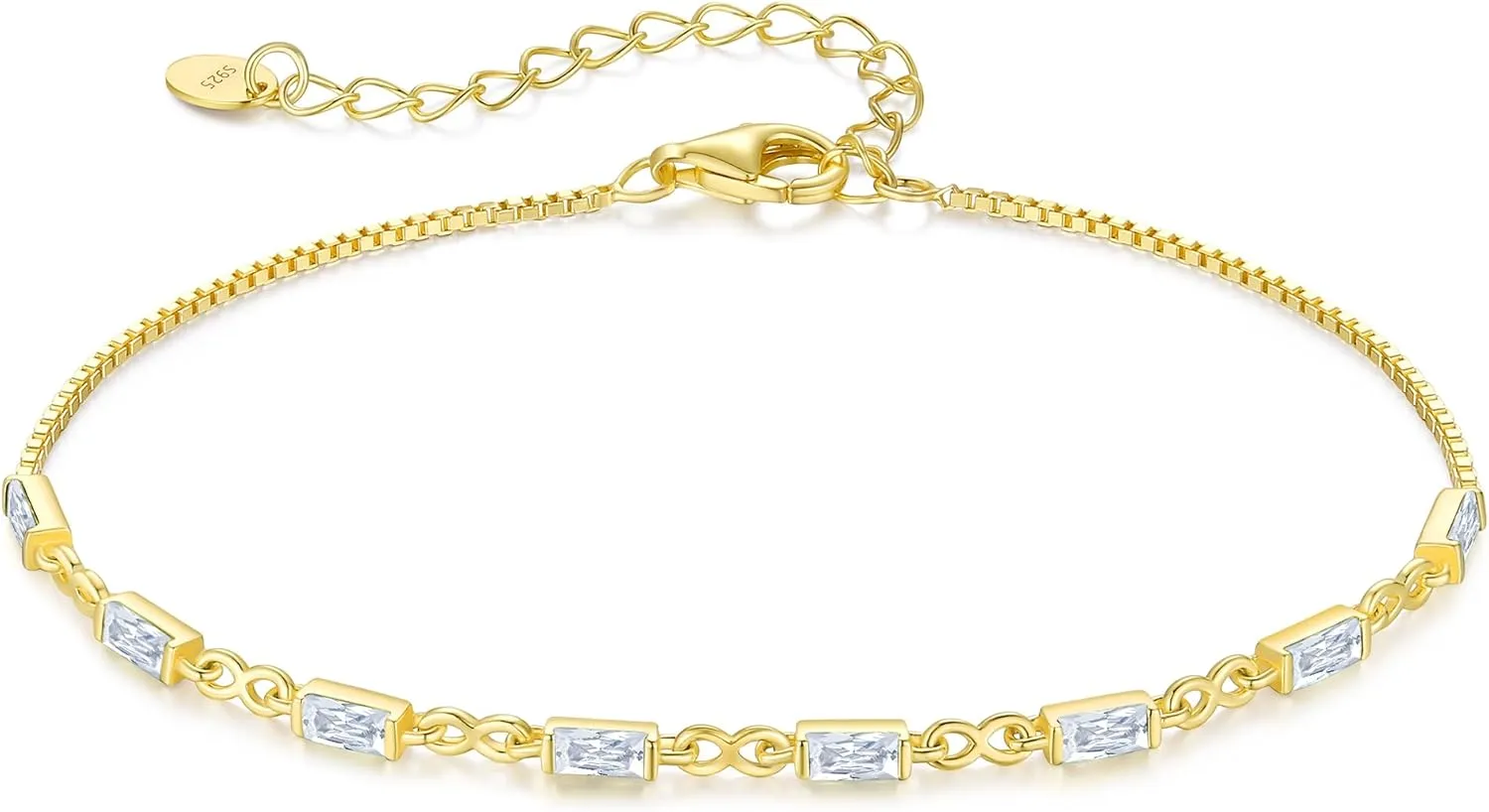 CDE 925 Sterling Silver Birthstone Bracelets for Women Dainty Simple Link Charm Infinity Tennis Bracelet Birthday Anniversary Valentine's Mother's Day Gifts for Mom Wife Her, Chain Length 6.7 1.6