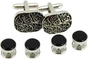 Celtic Cross Cufflinks and Black Studs Set for Tuxedo Formal French Shirt with a Gift Box