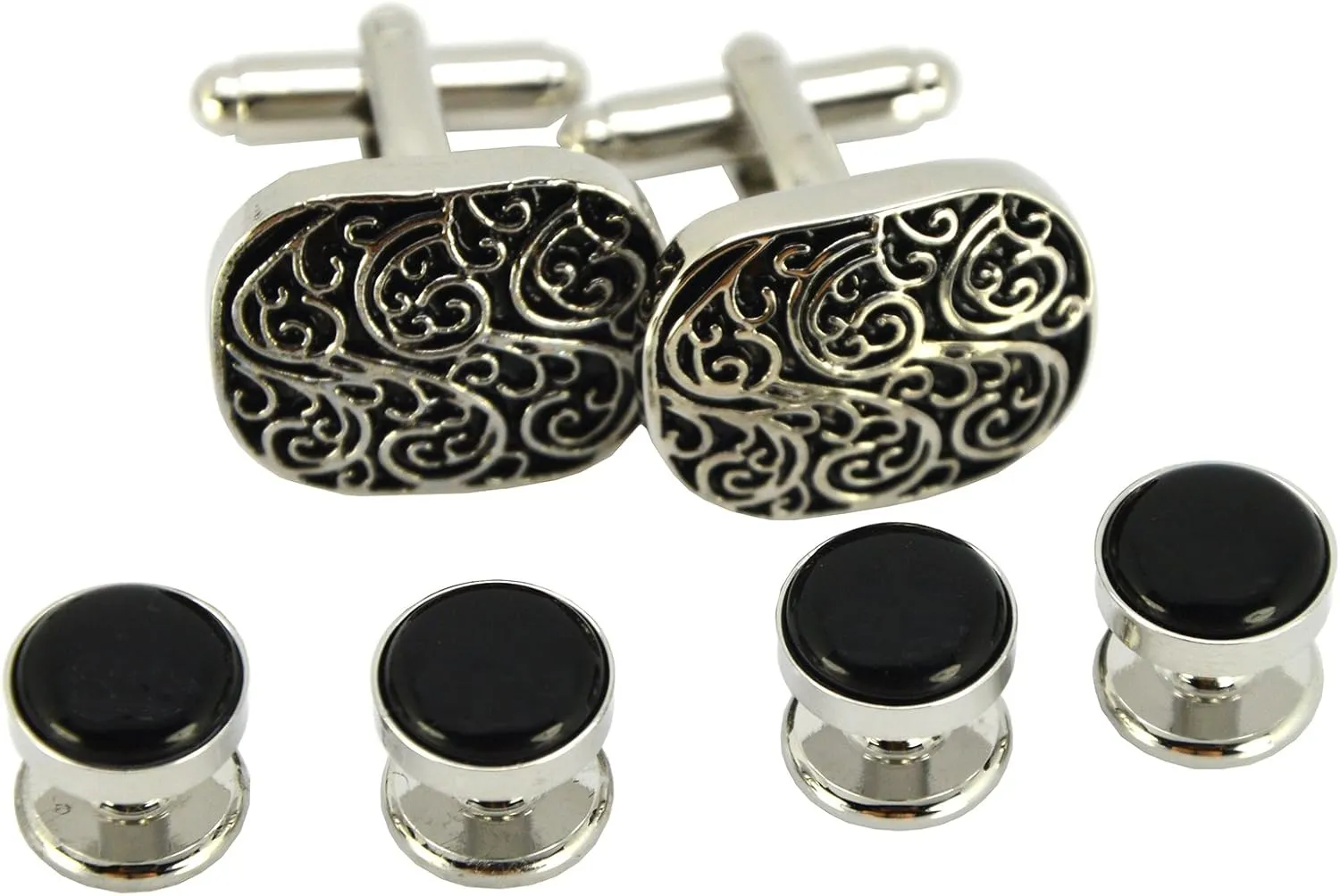 Celtic Cross Cufflinks and Black Studs Set for Tuxedo Formal French Shirt with a Gift Box