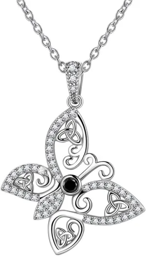 Celtic Knot Butterfly Necklaces for Women Gilrs Platinum Plated Over 925 Sterling Silver Sparkling Cubic Zirconia Butterfly Necklace Celtic Knot Amulet Jewelry for Mom FP146W