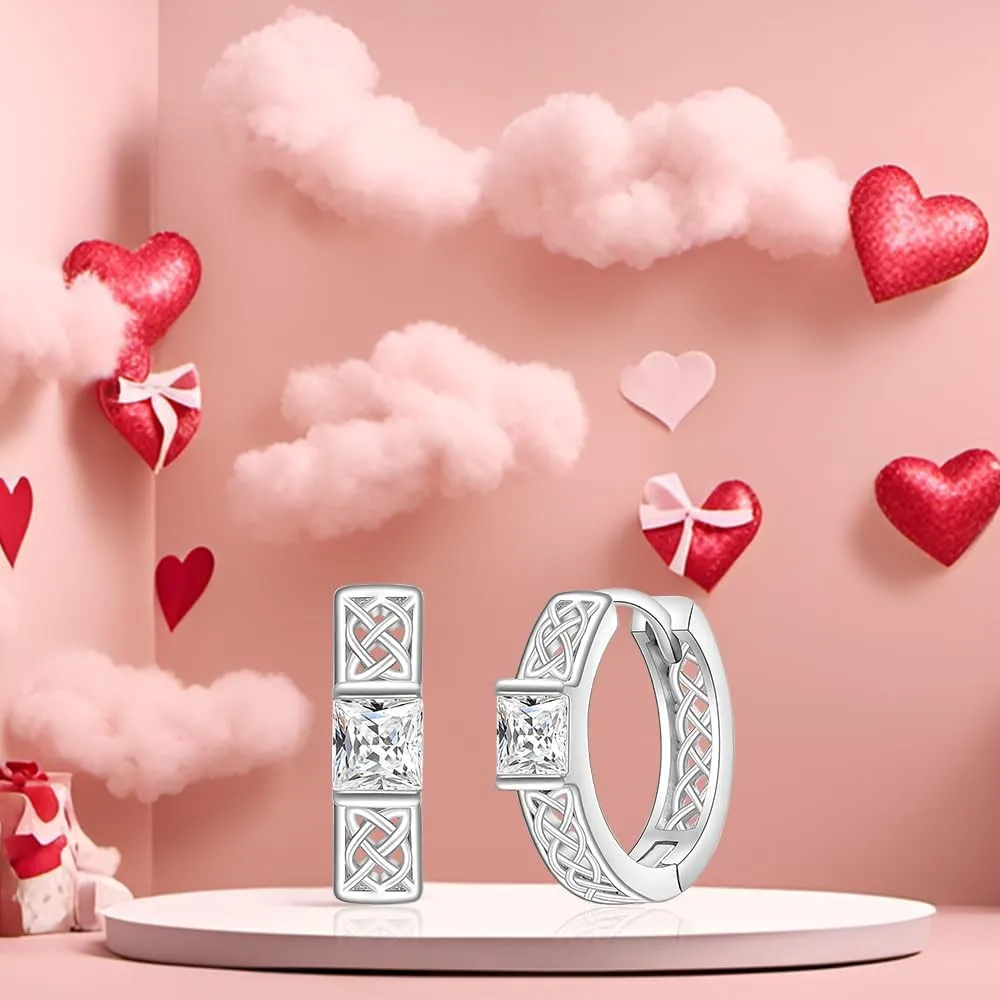 Celtic Knot Paw Print Heart Owl Halloween Skull Skeleton Hoop Earrings for Women 925 Sterling Silver Cubic Zirconia Hypoallergenic Earring for Womens Gifts
