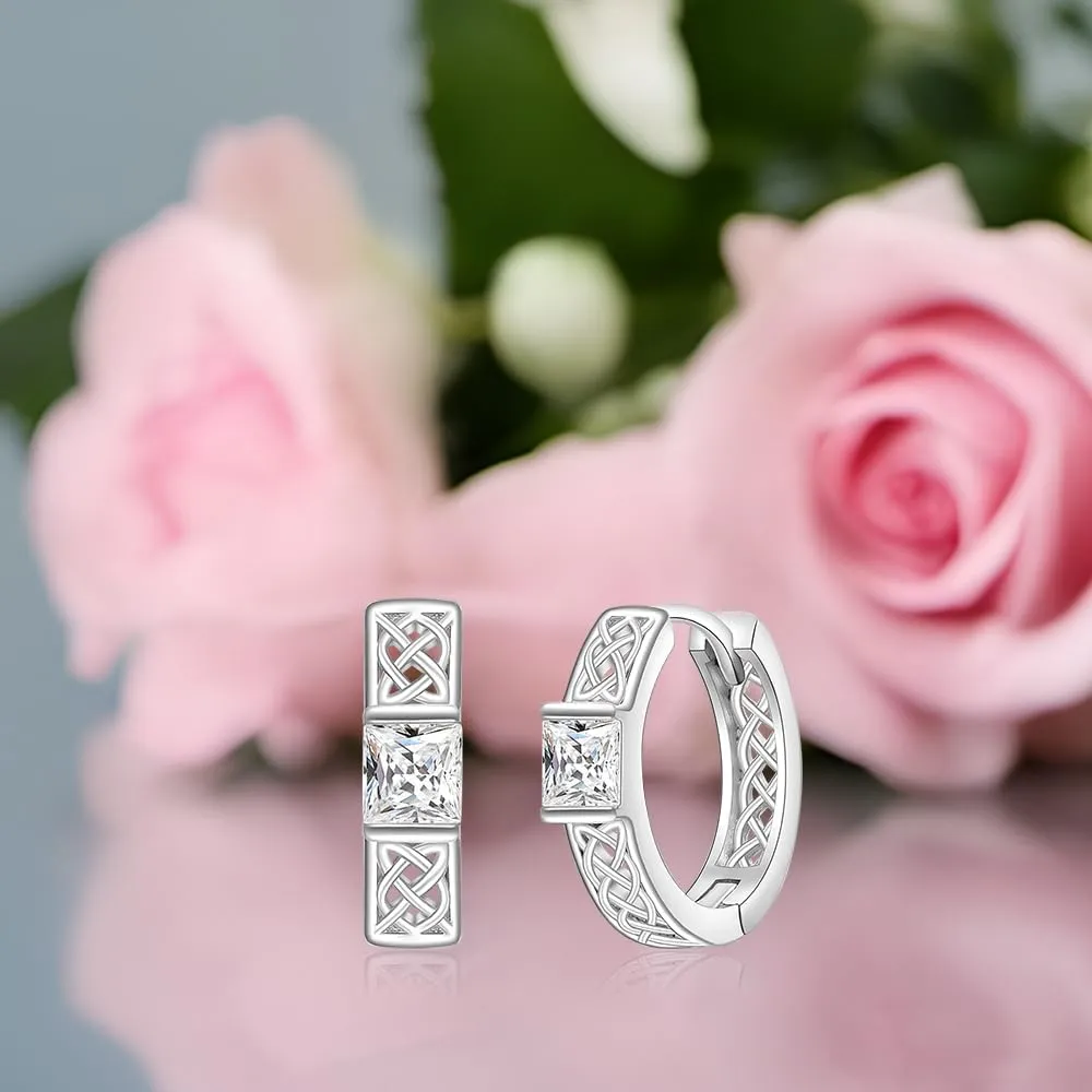 Celtic Knot Paw Print Heart Owl Halloween Skull Skeleton Hoop Earrings for Women 925 Sterling Silver Cubic Zirconia Hypoallergenic Earring for Womens Gifts