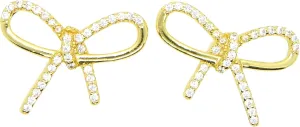 Charlotte & Lexi Gold Plated Sterling Silver Bow Stud Earrings, Cubic Zirconia