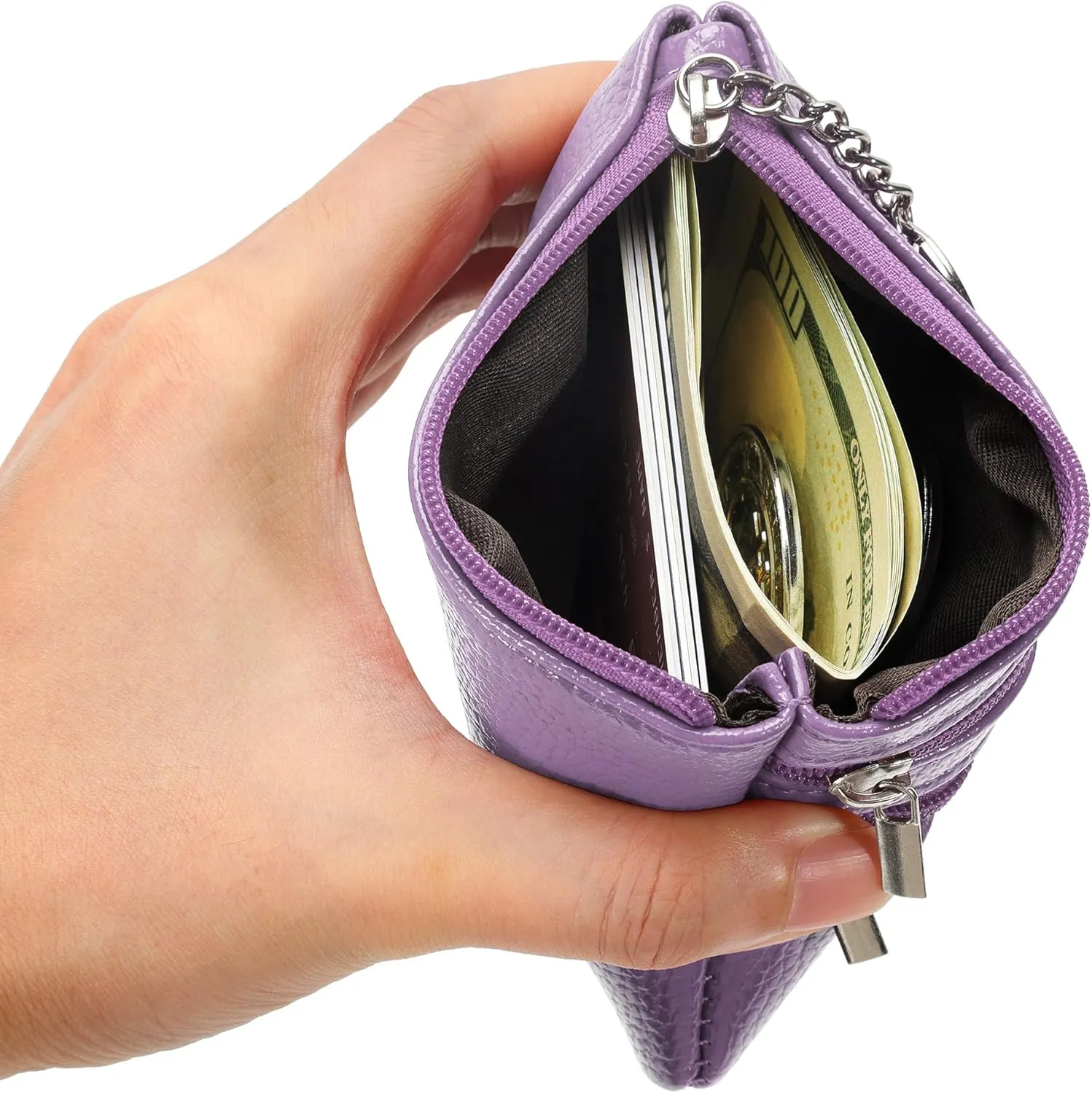 Chelmon 2 Pack Coin Purse Pouch Change Card Holder Small Wallet with Keychain for Women and Men (Light Purple & Light Purple)
