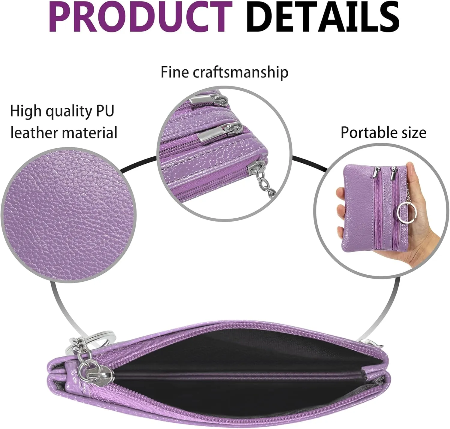Chelmon 2 Pack Coin Purse Pouch Change Card Holder Small Wallet with Keychain for Women and Men (Light Purple & Light Purple)