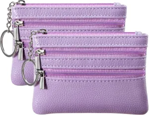 Chelmon 2 Pack Coin Purse Pouch Change Card Holder Small Wallet with Keychain for Women and Men (Light Purple & Light Purple)